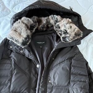 NWT London Fog Women's Black Puffer Down Coat w/Faux Fur Hood Size L